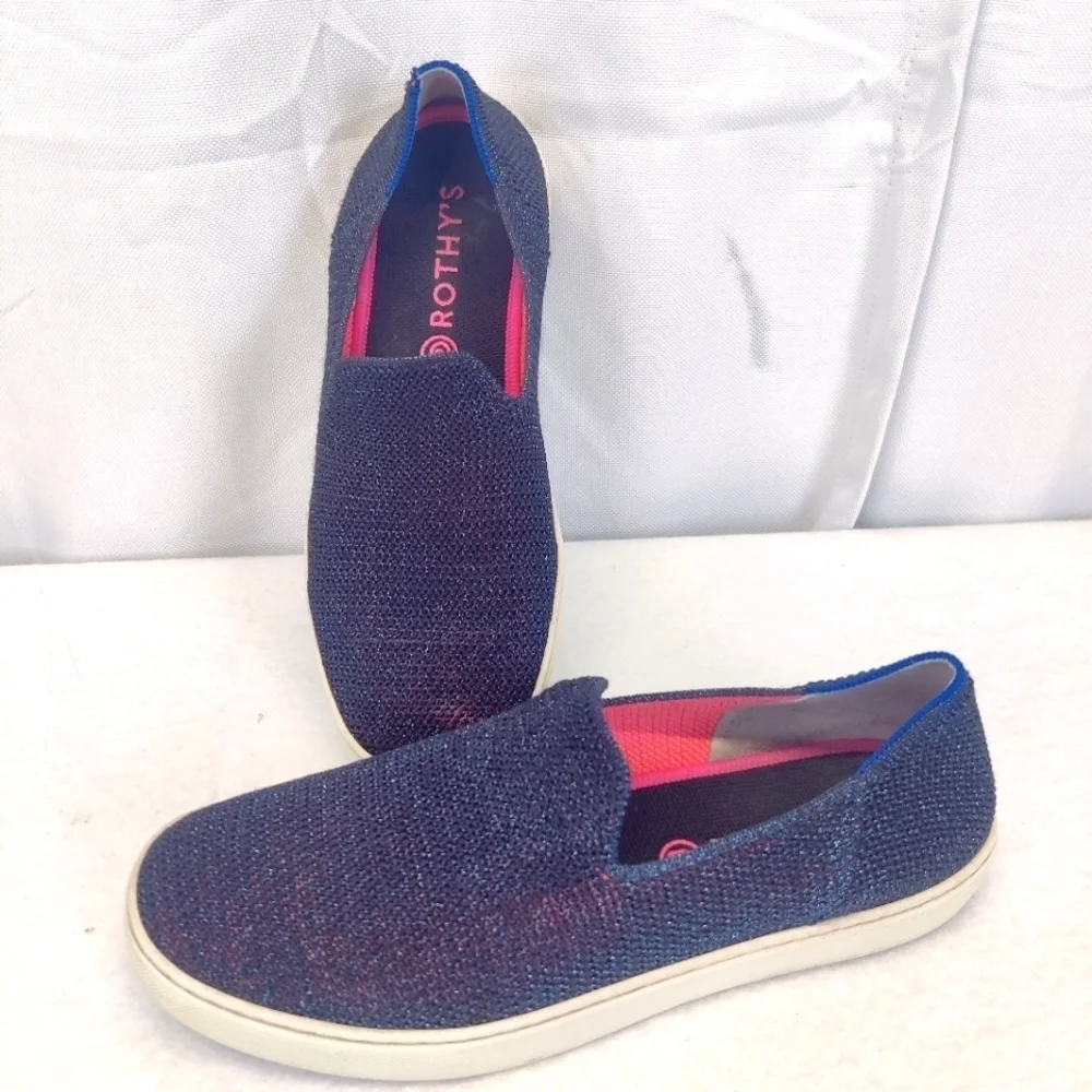 Rothy’s The Sneaker Slip-On Size 9 Navy Blue Pink Limited Edition Washable